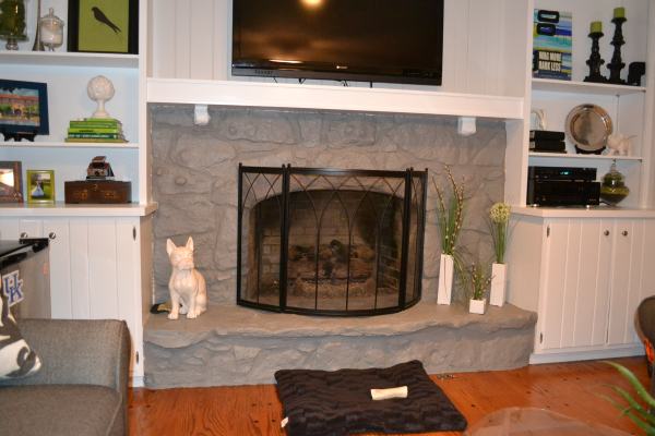 den painted fireplace